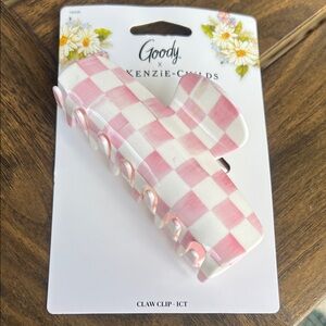 MacKenzie-Childs Pink and White Checkered Large Claw Clip NWT